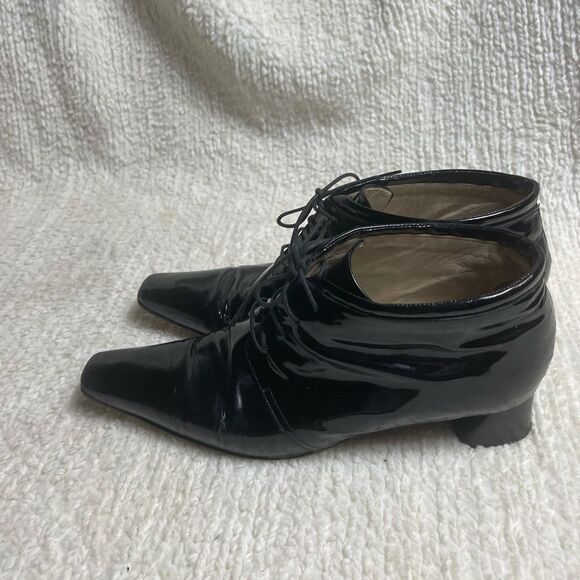 Adrienne Vittadini Leather Black Patent Lace-Up Boots SZ9M - Picture 4 of 12
